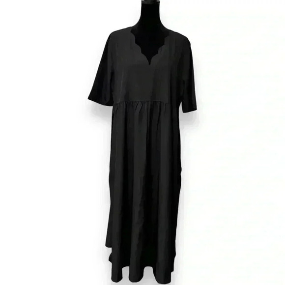 Made With Love Dresses & Skirts - Made With Love NWT Midi/Maxi Large Black Scalloped V-neck Empire Waist Dress